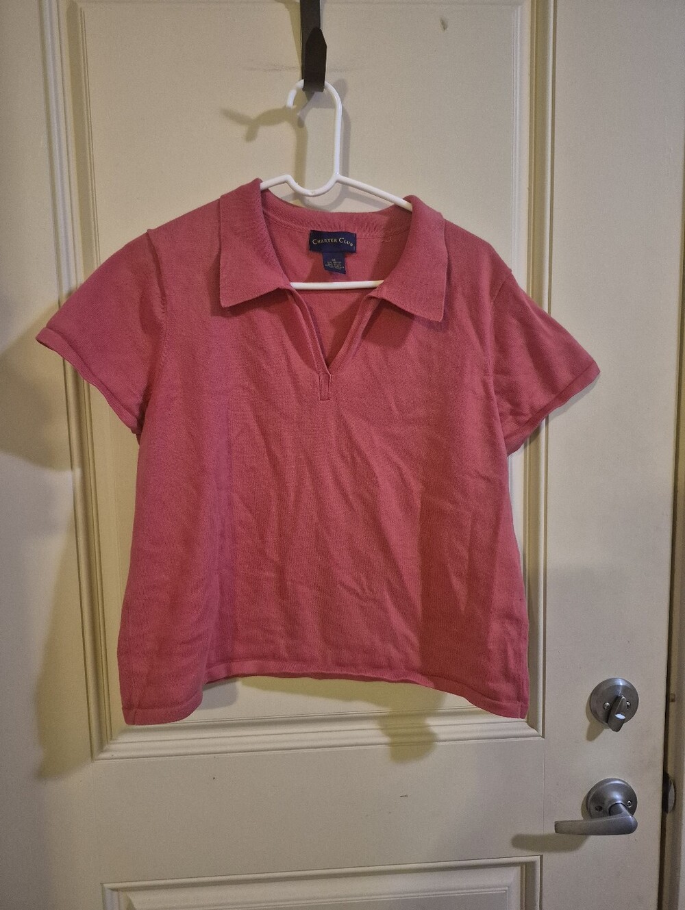 Charter Club Pink Short-Sleeve Polo Top